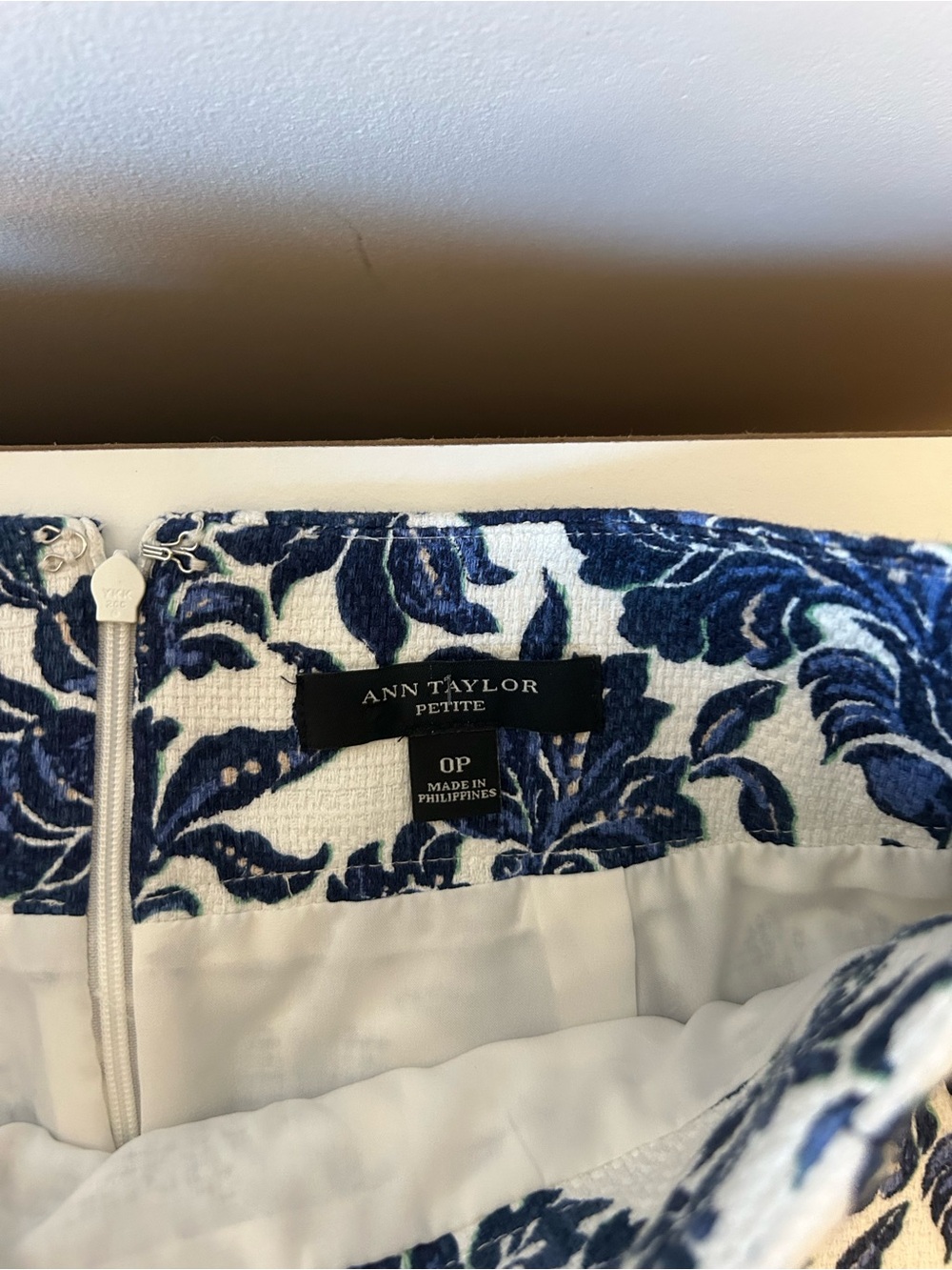 Ann Taylor Navy and White Floral A-Line Skirt - Picture 3 of 3